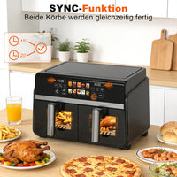 ZMH Friggitrice ad aria calda a doppia zona 10L 2200W touch screen finestra di visualizzazione lavabile in lavastoviglie