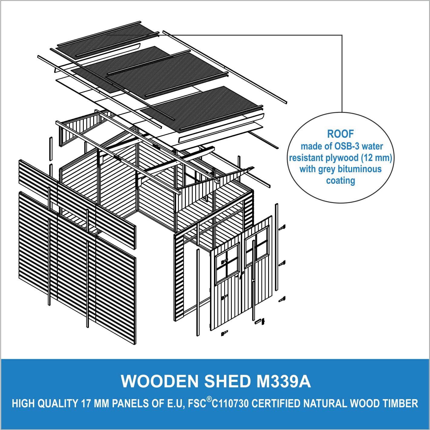 Casa da giardino in legno (con parete laterale) - 6,09 m² - TIMBELA M339A