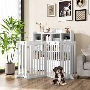 Cancelletto per Cani di Legno Pieghevole, con 3/4 Ante e Cuscinetti Antiscivolo, Ideale per Scale e Porta d'Ingresso, 203 x 89,5 cm (Bianco, 4 Pannelli)