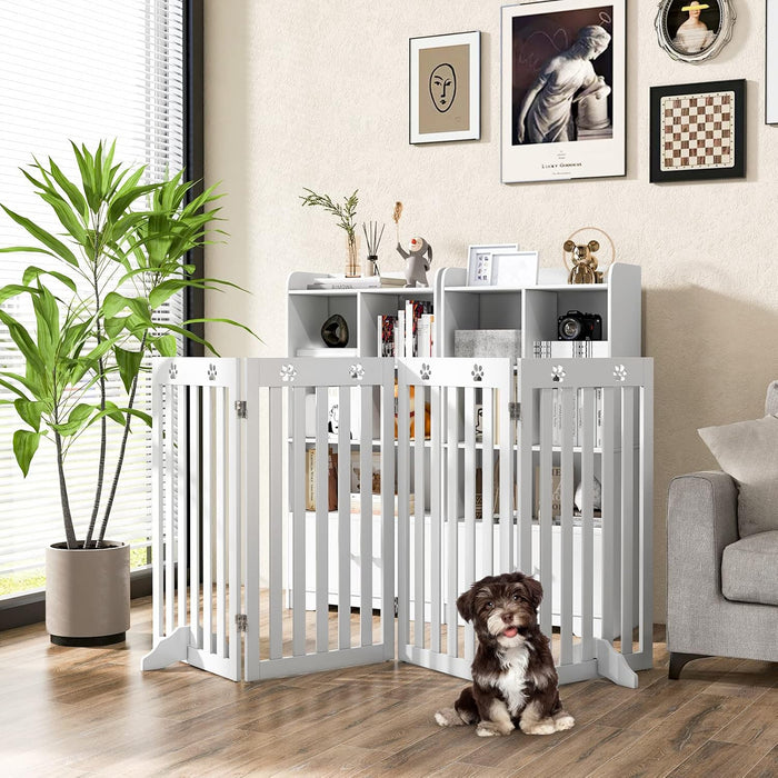 Cancelletto per Cani di Legno Pieghevole, con 3/4 Ante e Cuscinetti Antiscivolo, Ideale per Scale e Porta d'Ingresso, 203 x 89,5 cm (Bianco, 4 Pannelli)