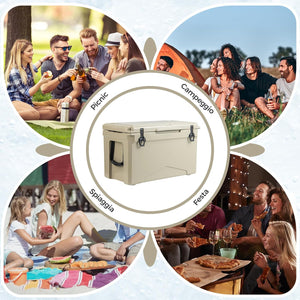 Frigorifero Portatile da 47 Litri, Frigo da Campeggio con Portabicchieri Integrati, Freddo Portatile con Manico, Fino 5-7 Giorni, Regolo e Apribottiglie, per, Campeggio, Picnic, Pesca