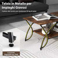 Tavolino da Caffè da Salotto, Tavolino Rettangolare a 2 Livelli con Struttura in Metallo, Tavolino Elegante e Moderno per Studio, Ufficio e Soggiorno, 100 x 50 x 45 cm (marrone e nero)