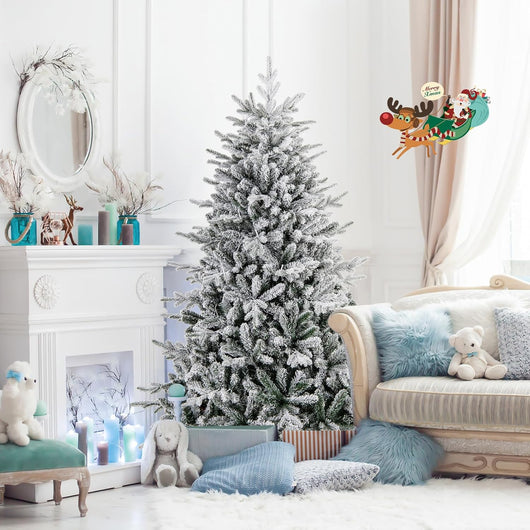 Albero di Natale Artificiale Innevato 147/186/210 CM, Albero di Natale con Cerniera e 8 Modalità luminose, 160/260/350 Luci LED Multicolori e 436/820 /1164 Punte di Ramo in PVC e PE (186 CM)