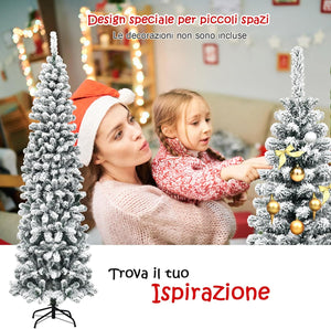 Albero di Natale Innevato 140/180/225 cm, Albero di Natale Artificiale Slim con 242/500/641 Rami Realistici e Folti e Base Pieghevole di Metallo, Apertura a Ombrello (225 cm)