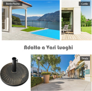 Base per Ombrellone da Giardino, Supporto per Ombrellone da Patio Rotondo da 12 kg, con Pomello Regolabile, Base per Ombrellone da 38/48 mm, per Giardino, Patio