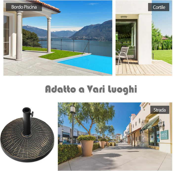 Base per Ombrellone da Giardino, Supporto per Ombrellone da Patio Rotondo da 12 kg, con Pomello Regolabile, Base per Ombrellone da 38/48 mm, per Giardino, Patio