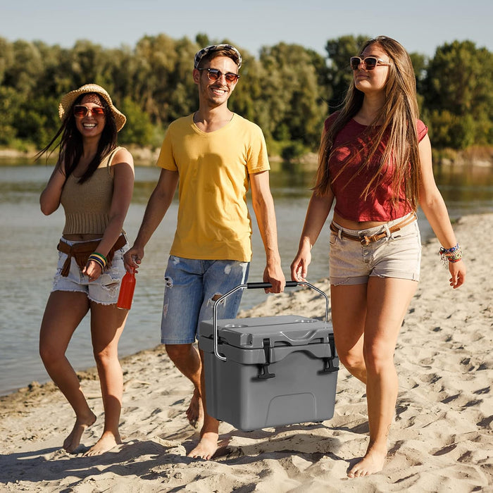 Contenitore per Ghiaccio da 15 L, Contenitore Termico con Maniglia 2 Porta Bicchieri, Contenitore Termico del Ghiaccio Portatile per Campeggio（Grigio)