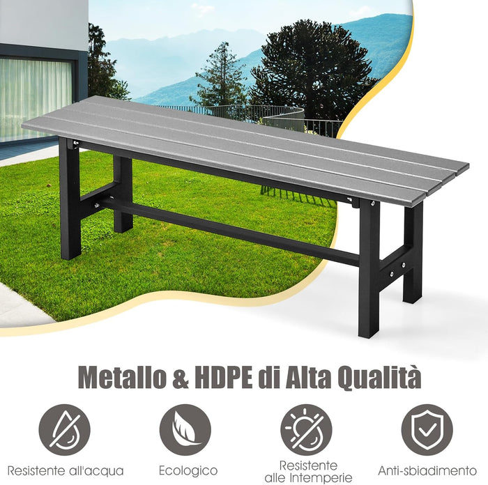 Panchina da Esterno con Sedile HDPE, Panca da Giardino con Telaio in Metallo Verniciato a Polvere, Panchina da Giardino, Parco e Balcone, Portata 300 kg, 120 x 36 x 40,5 cm (Grigio)