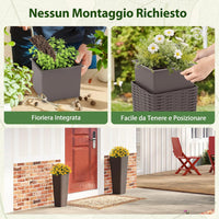 2 Vasi Alti per Piante da Interno ed Esterno, Grandi Fioriere in Rattan con Vassoi Interni Rimovibili, Fori di Drenaggio, Fioriere Decorative per Giardino, Cortile e Balcone (Marrone)