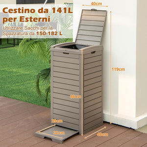 Pattumiera per Rifiuti Esterno e Interno 117,5 L, Contenitore per Raccolta Differenziata Impermeabile con Coperchio a Doppia Chiusura e Vassoio Estraibile per Liquidi (Marrone)