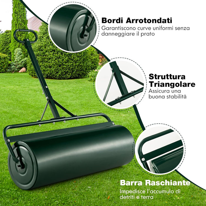 Rullo da Giardino per Prato 113 L 90 x 40 cm, Rullo per Prato in Metallo Riempibile di Acqua/Sabbia con Manico Antiscivolo, Ideale per Cortile, Parco e Fattoria (Verde)