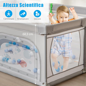 Recinto per Bambini, Box per Bambini con Rete Traspirante, Centro Attività per Bambini con 50 Palline, Box Giochi per Bambini 0-3 Anni (Mondo Sottomarino, 206 x 147 cm)