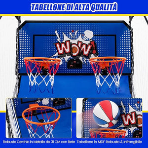 Macchina da Pallacanestro Elettronica Pieghevole, Gioco Arcade da Basket a Doppio Tiro per Casa con 8 Modalità di Gioco, Suono Arcade, Punteggio Elettronico, 4 Palloni e Pompa (Blu)
