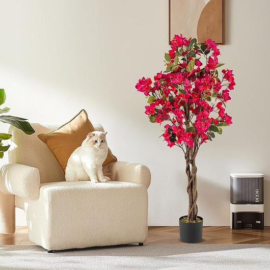Albero Artificiale di Bougainvillea 120 cm, Pianta Finta in Vaso con 360 Fiori e 40 Foglie, Pianta Decorativa per Casa, Ufficio e Negozio (Rosa,1)