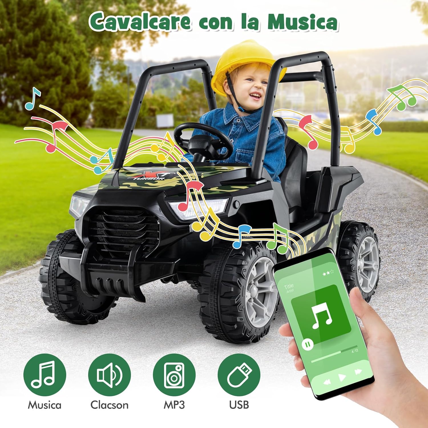24V Macchina Elettrica per Bambini, UTV Elettrico con Telecomando Cintura di Sicurezza a 3 Punti, 3 Velocità 2,5-4,5 km/h, Partenza Lenta, Veicolo per Bambini di 3-8 Anni (Nero+verde)