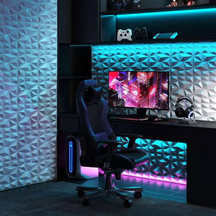 50 Pezzi 3D Pannelli Murali 30 x 30 cm, Pannello da Parete 3D Diamante, Decorazione Interna da Parete in PVC, 4,5 m², per Soggiorno Camera da Letto (4,5㎡,Bianco)