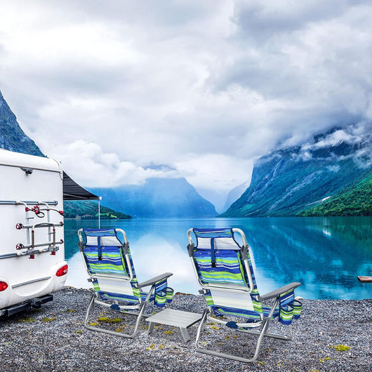 Sedia pieghevole per spiaggia, giardino, campeggio, sdraio con schienale regolabile e poggiatesta
