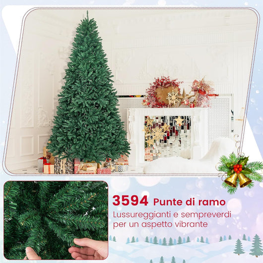 Albero di Natale 180/225/275 cm, Albero di Natale Artificiale con 1355/2254/3594 Rami e Base in Metallo, Albero di Natale Realistico e Denso per Casa, Ufficio e Negozio, Verde (275 cm)