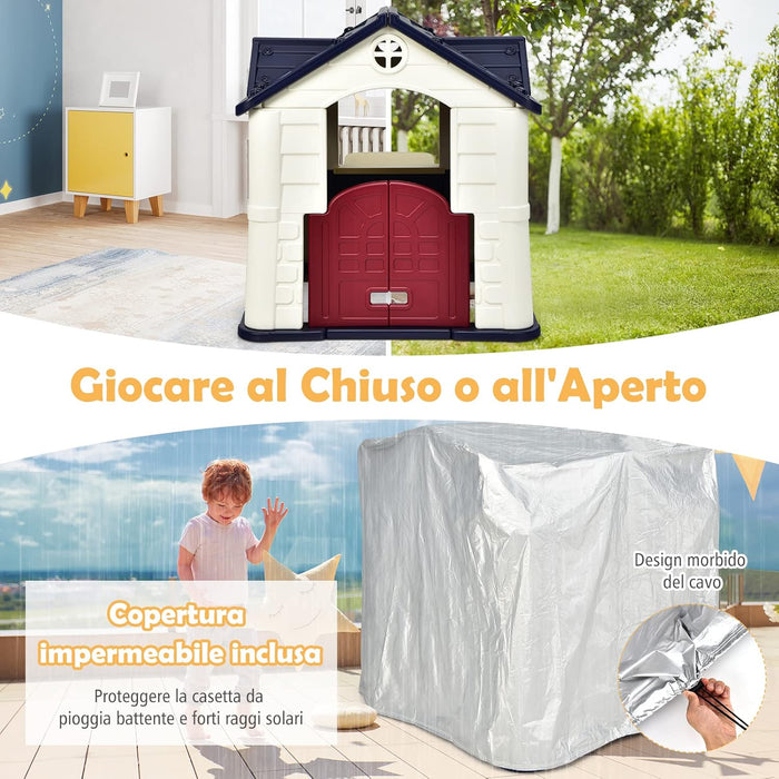 Casetta per Bambini con Porte e Finestre, Casetta Giocattolo con Tavolo, Set Giocattolo con 7 Pezzi, Ideale per Bambini 3-8 Anni, 164x124x132 cm (Blu)
