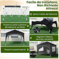 Gazebo Piehevole da Esterno 3 x 3 m, Gazebo Regolabile in Altezza con Pareti Rimovibili, Borsa con Ruote, Picchetti, Ancoraggi, Corde Vento e Sacchi di Sabbia, Tendone per Giardino (Nero)