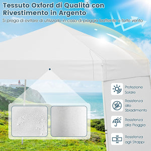 Gazebo Pieghevole 430 x 280 cm, Gazebo da Esterno con Pareti Laterali Convertibili in Tenda da Sole, 8 Picchetti, 4 Corde Antivento, Tendone Impermeabile per Feste (Bianco)