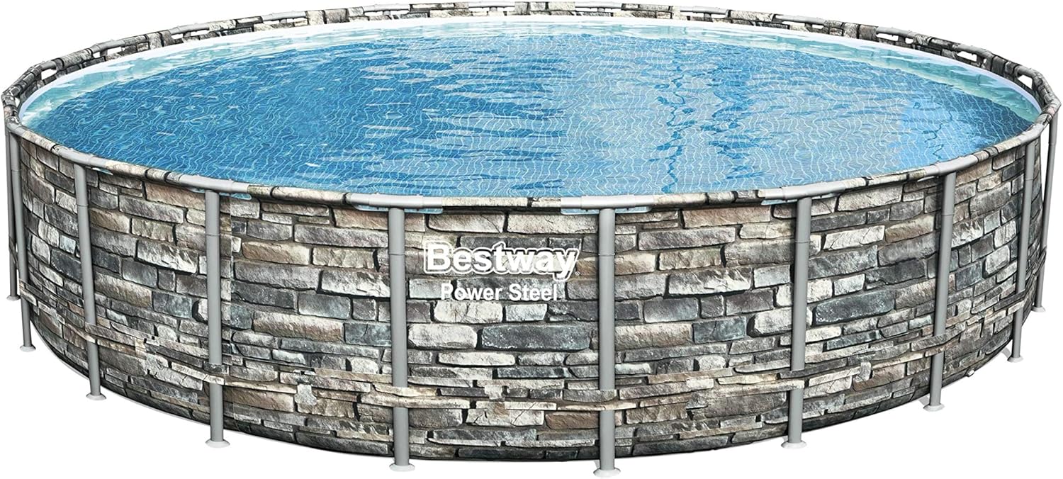 Bestway Piscina Tonda Fuoriterra Power Steel Cm. 671X132, Effetto Pietra Rotonda