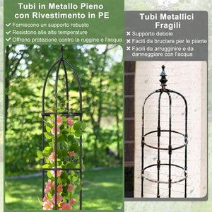 2 Trellis da Giardino per Piante Rampicanti 197 cm, 2 Tralicci in Metallo a Obelisco per Piante in Vaso, Supporto da Giardino per Verdure, Fiori, Pomodori, Rose e Clematidi