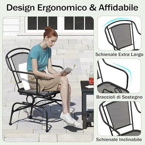 Set di 2 Sedie a Dondolo con Schienale e Seduta in Rete, Poltrona da Pranzo Giardino con Piedini Regolabili, Telaio in Metallo, Sedia da Bistro per Giardino Balcone, Portata 102 kg