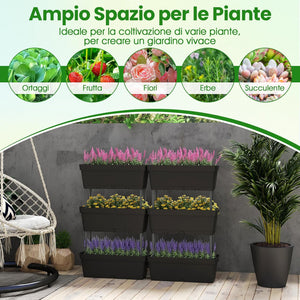 Letto Verticale Rialzato, 6 PZ Fioriere da Giardino per Verdure, Erbe e Fiori, Fioriere Elevate per Interni ed Esterni per Patio, Giardino e Balcone (Nero)