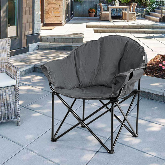 Sedia da Campeggio Pieghevole, Sedia Imbottita con Porta Bicchiere, per Campeggio Pesca Giardino Cortile Spiaggia, Struttura in Ferro (Grigio)