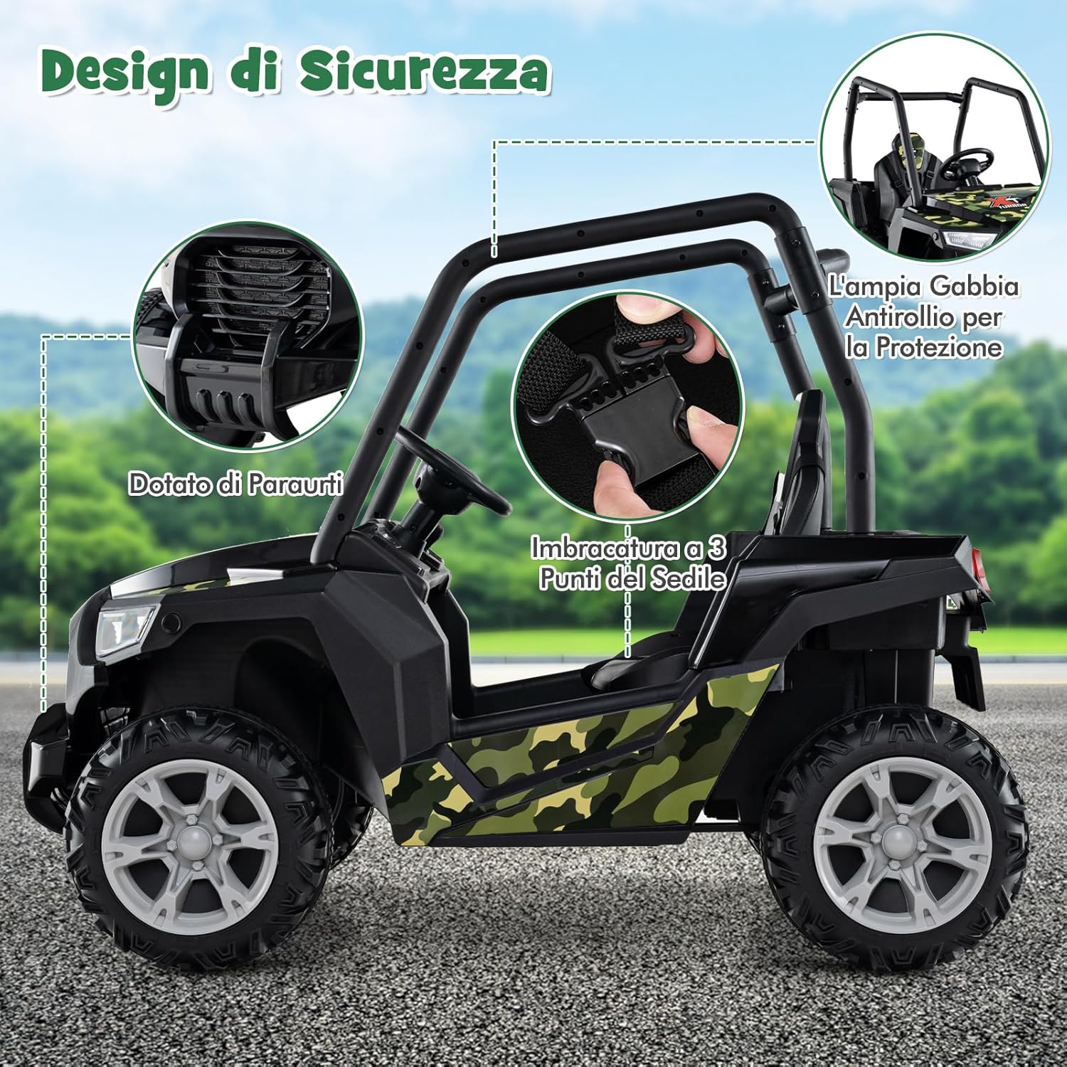 24V Macchina Elettrica per Bambini, UTV Elettrico con Telecomando Cintura di Sicurezza a 3 Punti, 3 Velocità 2,5-4,5 km/h, Partenza Lenta, Veicolo per Bambini di 3-8 Anni (Nero+verde)