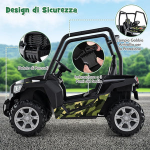 24V Macchina Elettrica per Bambini, UTV Elettrico con Telecomando Cintura di Sicurezza a 3 Punti, 3 Velocità 2,5-4,5 km/h, Partenza Lenta, Veicolo per Bambini di 3-8 Anni (Nero+verde)