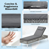 Lettino Prendisole Giardino in Rattan PE, Sedia a Sdraio da Patio, con Schienale Regolabile a 6 Livelli, Cuscino e Poggiatesta Removibili, Lettino Esterno per Piscina Terrazza, Portata 180 kg