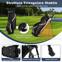Borsa da Golf a 8 Vie, Borsa da Golf Portatile Leggera da 2 kg con Separatori Superiori, 7 Tasche, Borsa Frigo e Cappuccio Antipio