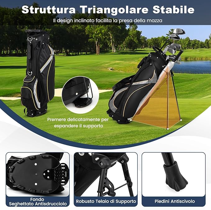 Borsa da Golf a 8 Vie, Borsa da Golf Portatile Leggera da 2 kg con Separatori Superiori, 7 Tasche, Borsa Frigo e Cappuccio Antipio