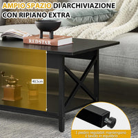 Tavolino da Salotto 2 Livelli, Tavolino da caffè Industriale con Struttura in Metallo a Forma di X, Tavolino Rettangolare per Soggiorno, Studio e Ufficio, 60 x 110 x 48 cm (Nero)