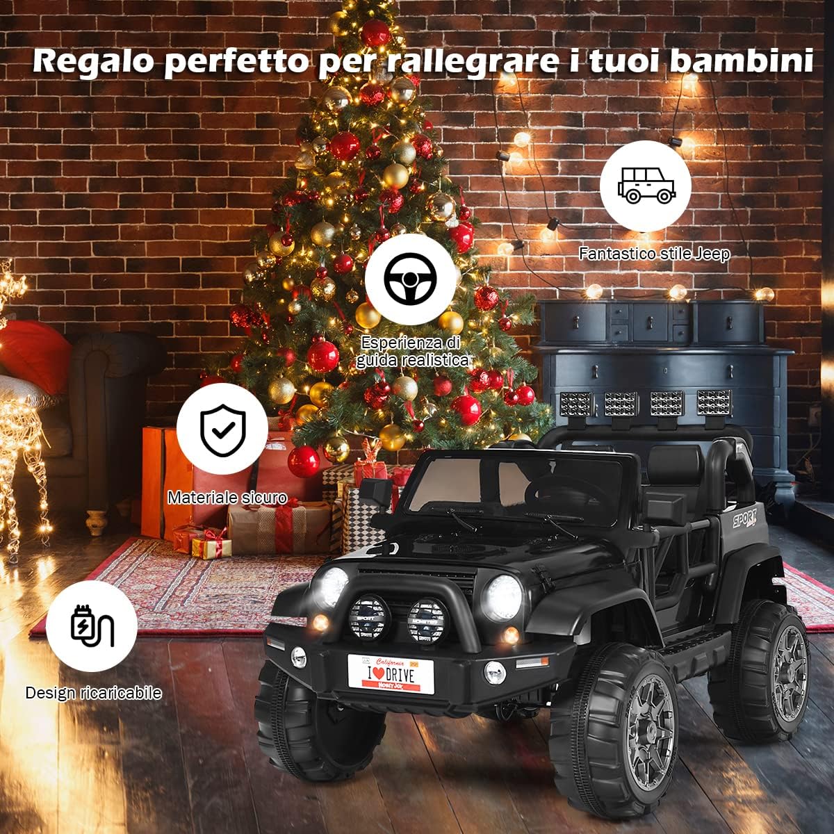 Auto Macchina Elettrica per Bambini 12V, Veicolo Elettrico a Batteria a 2 Posti, con Telecomando 2,4 G, Porta USB e AUX, per Bambini 3+ Anni (Nero)