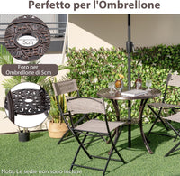 Tavolino da Giardino in Alluminio Pressofuso, Tavolino Rotondo da 79 cm con Foro per Ombrellone, Ripiano Inferiore, per Giardino, Portico e Balcone, Portato Totalo 90 kg