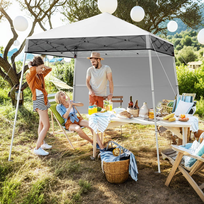 Gazebo Pop-up da Esterno 182 x 182 cm, Gazebo Pieghevole con 1 Parete Laterale, Gambe Inclinabili Regolabili e 4 Picchetti, Tendone Impermeabile per Feste, Campeggio e Picnic (Bianco)
