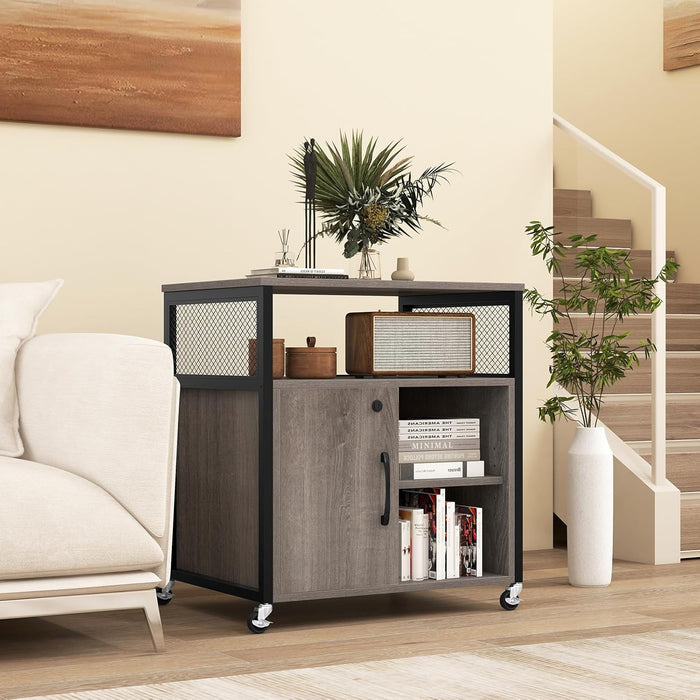 Armadietto per Archivio con Ruote, Mobile Per Documenti con 2 Scomparti, Ripiani Regolabili, Interfaccia USB e TYPE-C, per Soggiorno, Ufficio, Studio, 60 x 43,5 x 65,5 cm (Grigio)