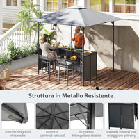 Gazebo da Esterno 245 x 245 x 243 cm, Set da Bar 3 Pezzi con Doppio Piano con 2 Sgabelli, Tavolo in Vetro Temperato e 2 Sedie, Tenda Impermeabile per Feste, BBQ in Giardino e Cortile