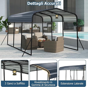 Tenda da Garage 440 x 300 cm, Tettoia per Auto in Metallo con Base Rinforzata e 4 Gambe Inclinate Aiiunte, Gazebo da Esterno per SUV, Feste e Barbecue