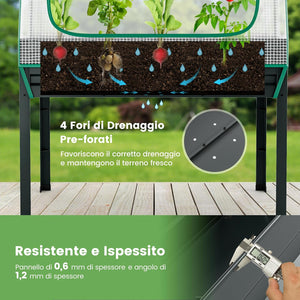 Letto per Orto in Cassetta con Serra da Giardino, Fioriera Rialzata da Giardino in Acciaio Zincato e PE, Aiuola Rialzata con Fori di Drenaggio da Esterno, 115 x 60 x 150 cm, Grigio