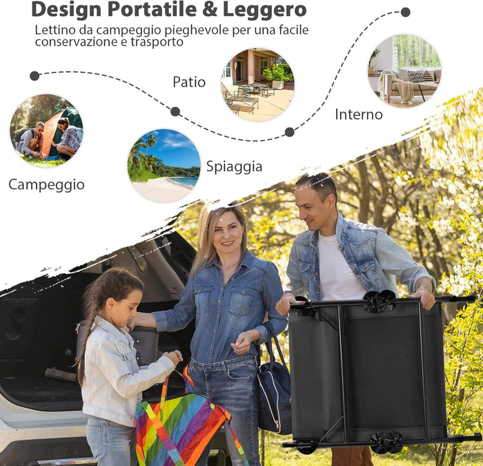 Brandina da Campeggio Pieghevole con Materasso Rimovibile, Poggiatesta, Schienale Regolabile in 6 Posizioni e Copripiedi Girevole a 360°, per Campeggio, Ufficio e Ospiti (Grigio)