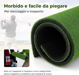 Tappeto da Allenamento Golf 3-in-1, Tappetino da Allenamento in Erba Sintetica con 2 Punte da Golf, 2 Aste di Allineamento e 3 Fori Preforati per le Punte