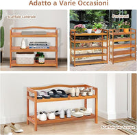 Scarpiera a 2 Livelli, Scaffale per Scarpe in Legno di Acacia Solido con Ganci Laterali in Metallo, Contiene 12 Paia, Capacità di Ogni Ripiano 20 kg, 74 x 26 x 42 cm (2 Livelli)