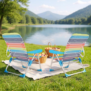 Set di 2 Sedie da Spiaggia, Sedia da Picnic Pieghevole con Braccioli, Schienale Regolabile a 4 Posizioni, Poltrona da in Alluminio Portatile per Pesca, Campeggio (64 cm x 64 cm x 83 cm)