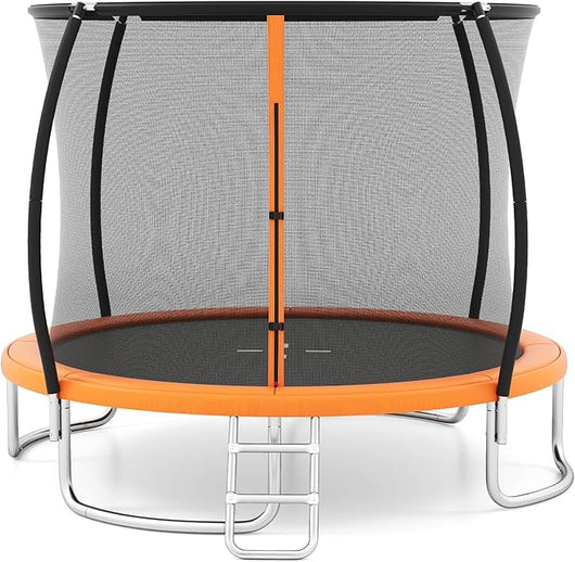 Trampolino Elastico per Bambini e Adulti 244 cm/305 cm/366 cm, Tappeto Elastico da Esterno con Rete di Sicurezza, Scala e Telaio in Acciaio Zincato Antiruggine