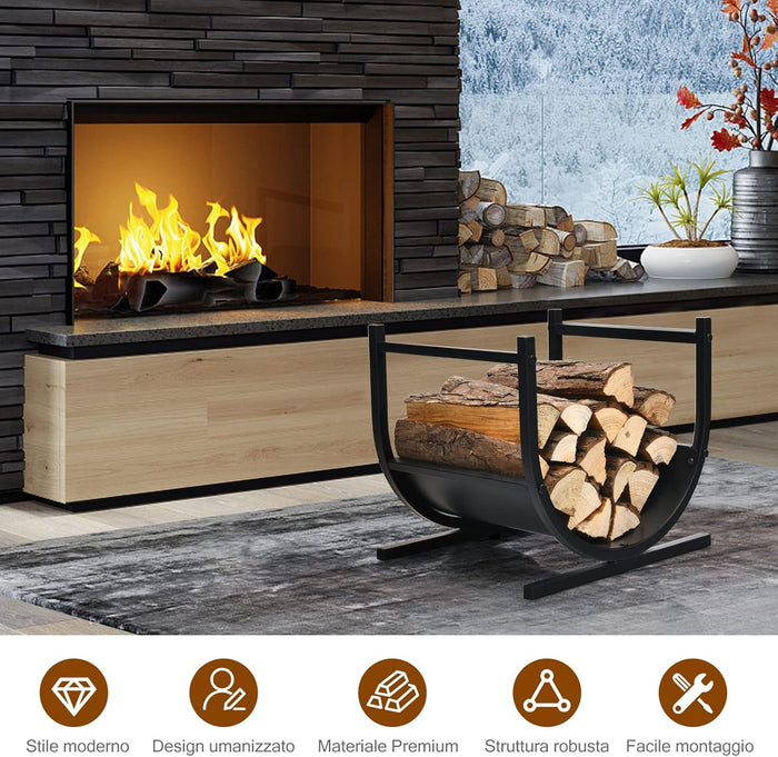 Scaffale per Legna da Ardere, Scaffale di Metallo a Forma di U, Porta Legna con Base Stabile, Stand per Legna da Camino, 43 x 37 x 39,5 cm
