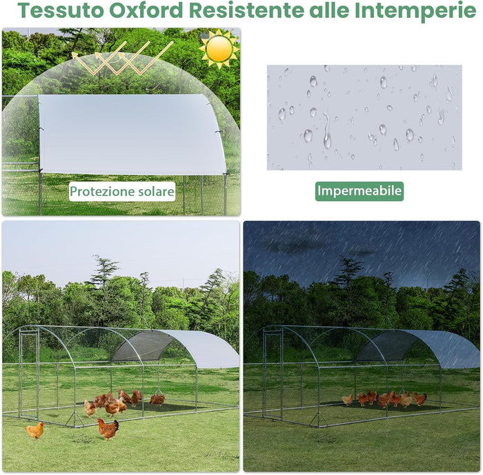 Pollaio per Galline da Esterno, Recinto per Polli in Metallo Zincato con Copertura in PE, Abitazione a Forma di Cupola per Anatre e Conigli per Cortile e Fattoria